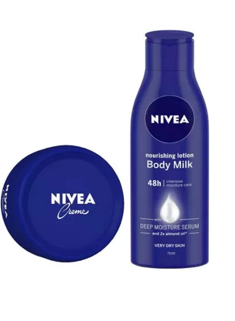 Nivea Creme 200ml and Nourishing Body Milk Lotion, 75ml - Image 1